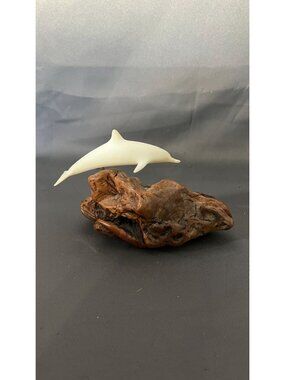 John Perry Sculpted Dolphin On Burlwood Stand Figurine Decor